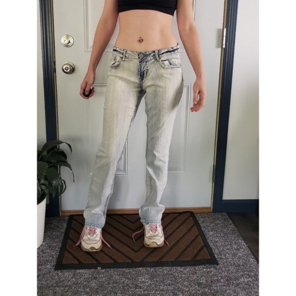 Y2K Low Rise Straight Leg Acid Wash Jeans‎